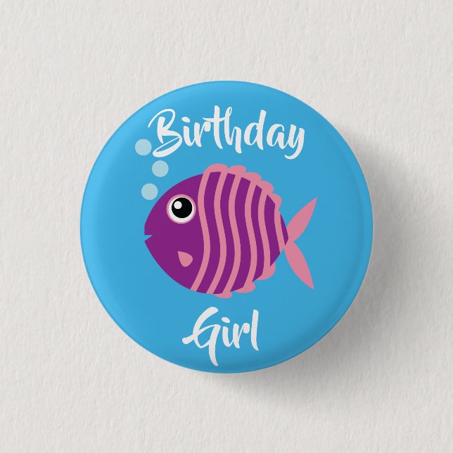 Fish Sea Ocean Kid's Birthday Aquarium Button (Front)