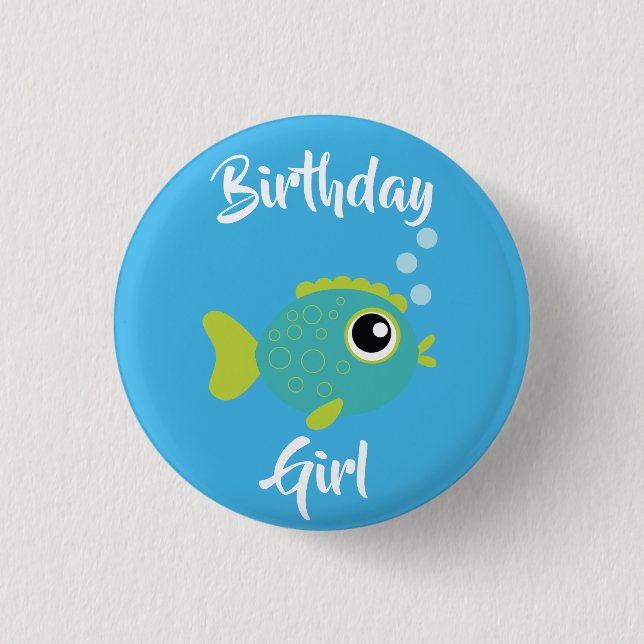 Fish Sea Ocean Kid's Birthday Aquarium Button (Front)