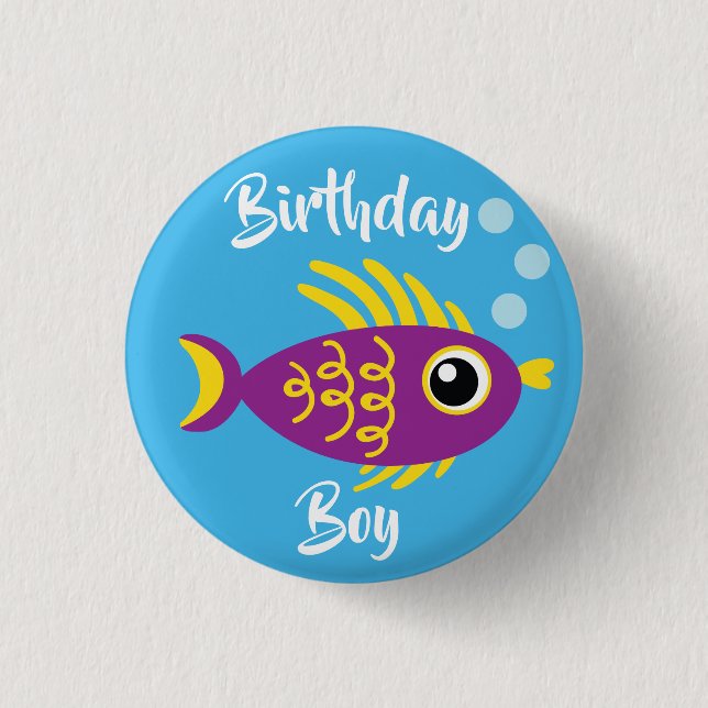 Fish Sea Ocean Kid's Birthday Aquarium Button (Front)