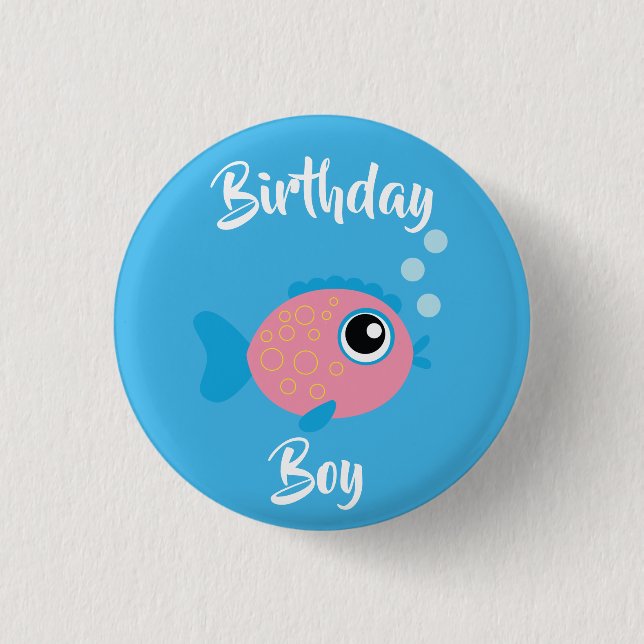 Fish Sea Ocean Kid's Birthday Aquarium Button (Front)