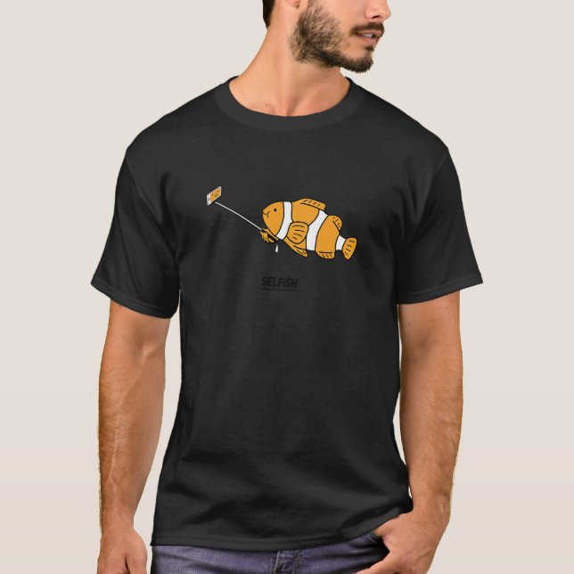Fish Selfish  Phone Photo Selfie Stick Orange Smil T-Shirt (Front)