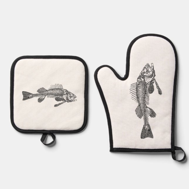 Fish skeleton oven mitt & pot holder set (Front)