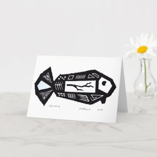 Fish Stick Linocut Design Card