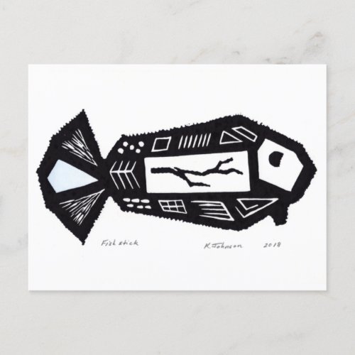 Fish Stick Linocut Design Postcard