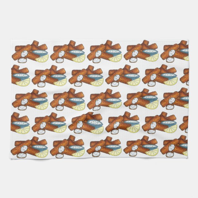 Fish Sticks Fishsticks Fish Fingers Tartar Sauce Kitchen Towel (Horizontal)