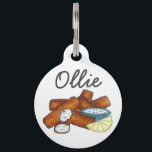 Fish Sticks Fishsticks Fish Fingers Tartar Sauce Pet ID Tag<br><div class="desc">Design features an original illustration of fried fish sticks (fish fingers) served with tartar sauce and a wedge of lemon. This design is also available on other products. Lots of additional food prints are also available from this shop. Don't see what you're looking for? Need help with customization? Contact Rebecca...</div>