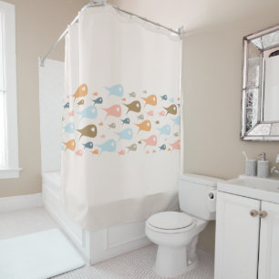 Fish Stripe Midcentury Modern Minimalist Pastel Shower Curtain