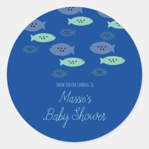 Fish Swimming Aquarium Blue Baby Shower Thank You Classic Round Sticker