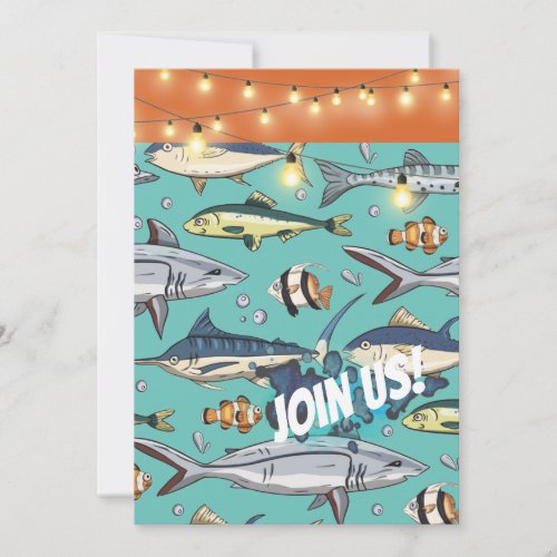 Fish Swimming Beach Mural Birthday Bash Party Invitation