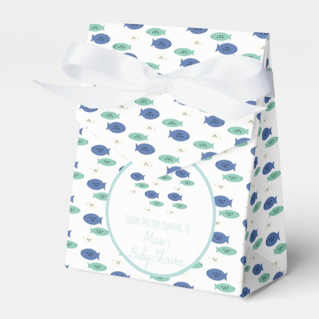 Fish Swimming Blue Baby Shower  Favor Boxes (Front Side)