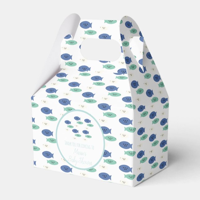 Fish Swimming Blue Baby Shower Favor Boxes (Front Side)