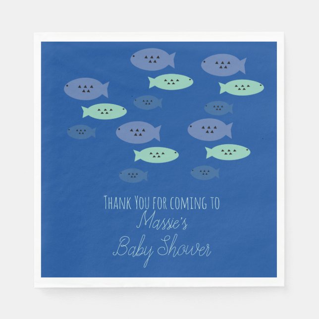 Fish Swimming Blue Baby Shower  Napkins (Front)