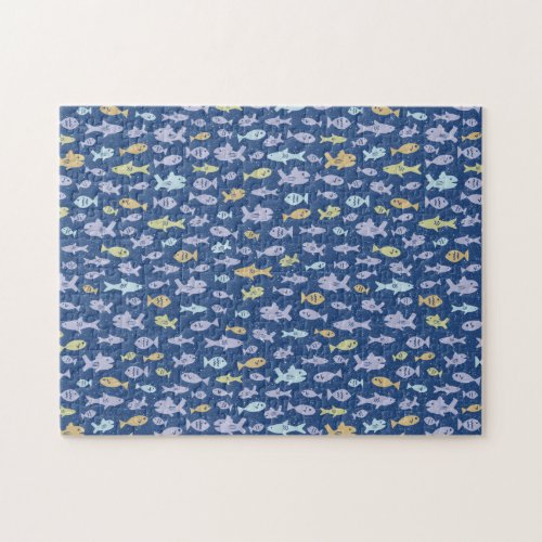 Fish Swimming Cute Nautical Pattern Challenging Jigsaw Puzzle