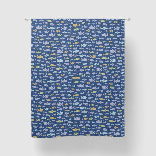 Fish Swimming Cute Nautical Pattern in Navy Blue Blackout Curtains