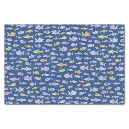 Fish Swimming Cute Nautical Pattern in Navy Blue Tissue Paper