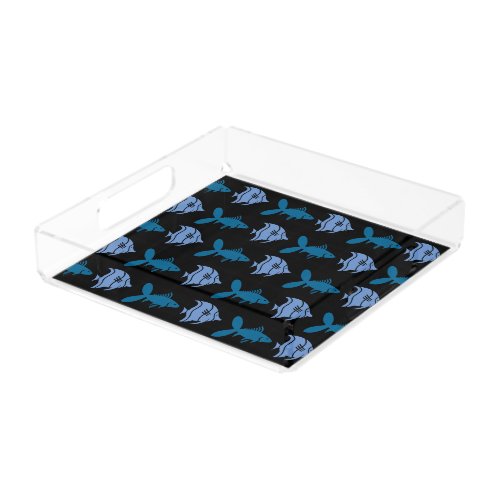 Fish Swimming Graphical Aqua Blue on any Color Acrylic Tray