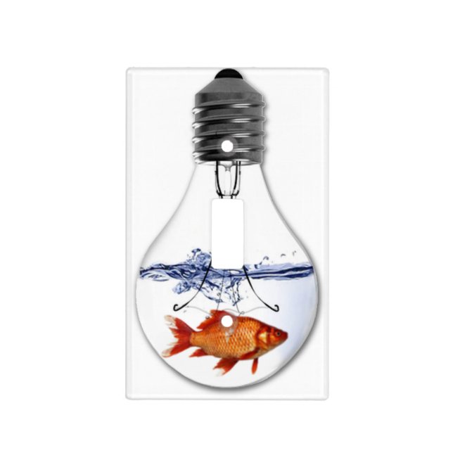 Fish swimming in a Light Bulb | quirky Fish Tank Switch Cover (Front)