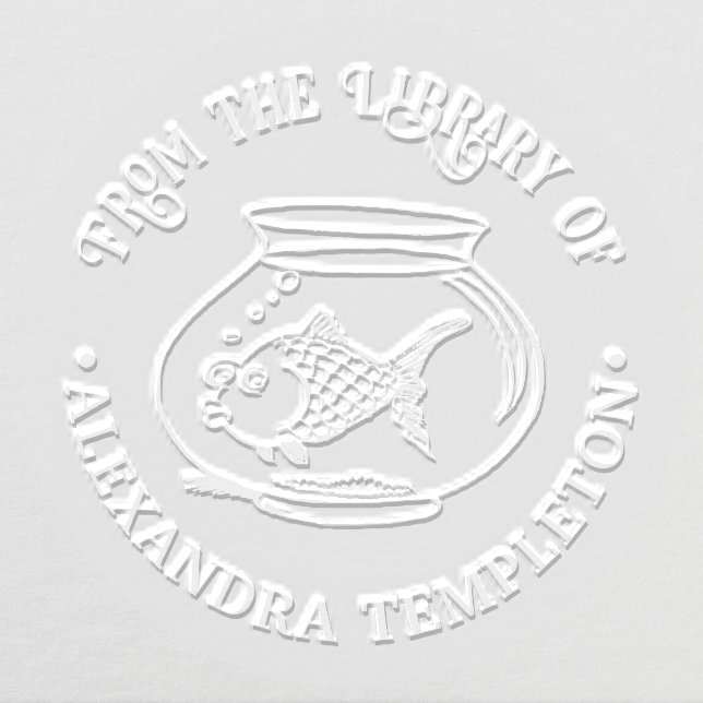 Fish Swimming in Fishbowl Library Book Name Embosser (Design)