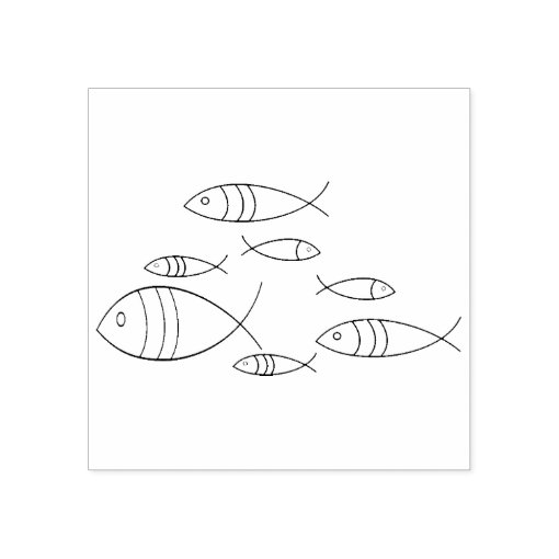 Fish Swimming Line Art Illustration Drawing Rubber Stamp | Zazzle