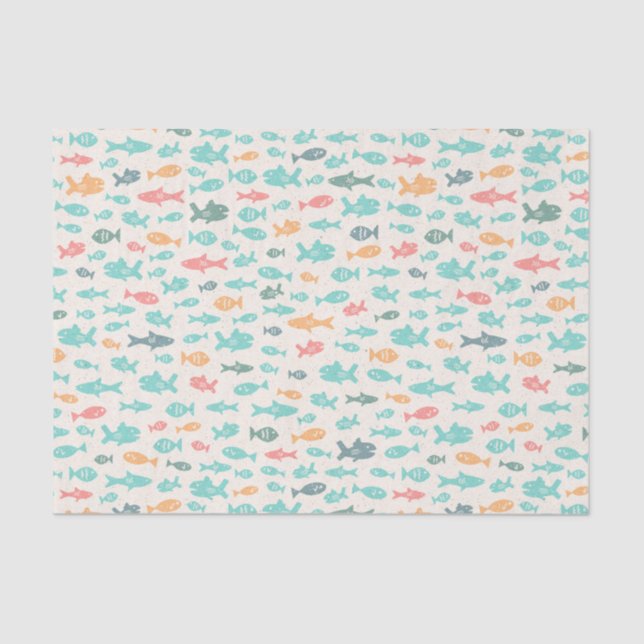 Fish Swimming Nautical Beach Sea Life Pattern Tissue Paper (Front)