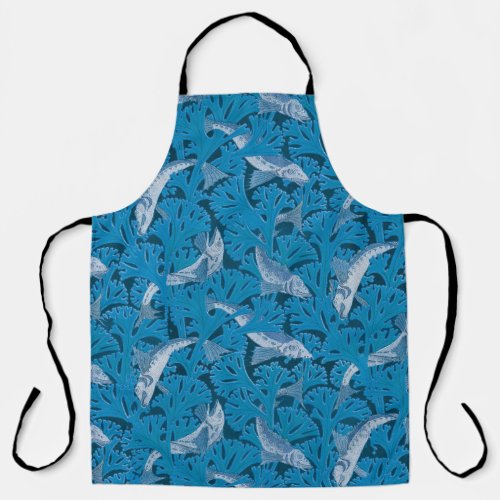 Fish Swimming Seaweed Coral Blue Vintage Classic Apron