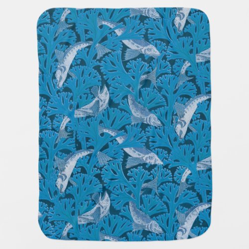 Fish Swimming Seaweed Coral Blue Vintage Classic Baby Blanket