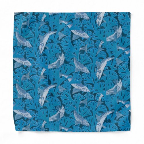 Fish Swimming Seaweed Coral Blue Vintage Classic Bandana