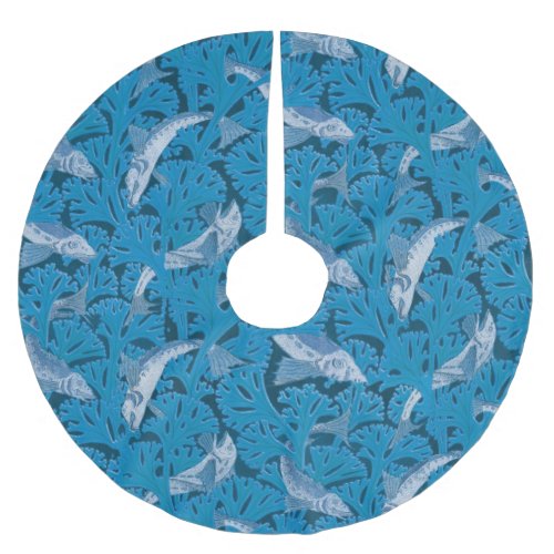 Fish Swimming Seaweed Coral Blue Vintage Classic Brushed Polyester Tree Skirt
