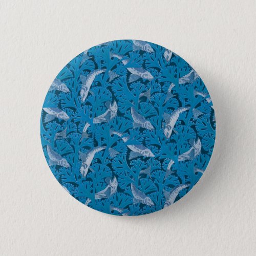 Fish Swimming Seaweed Coral Blue Vintage Classic Button