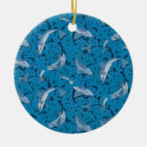 Fish Swimming Seaweed Coral Blue Vintage Classic Ceramic Ornament