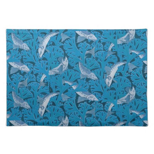 Fish Swimming Seaweed Coral Blue Vintage Classic Cloth Placemat
