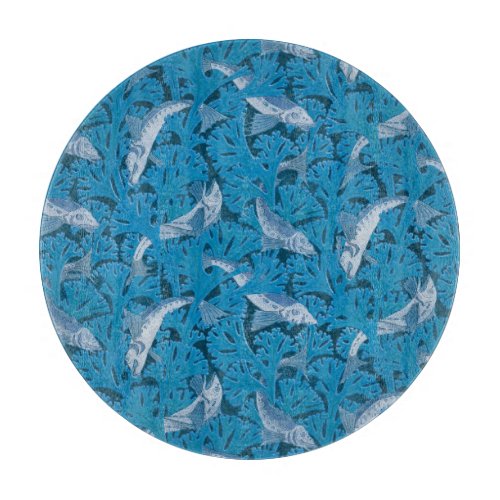 Fish Swimming Seaweed Coral Blue Vintage Classic Cutting Board