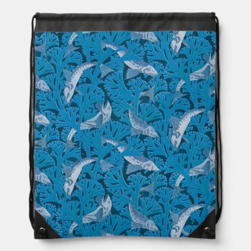 Fish Swimming Seaweed Coral Blue Vintage Classic Drawstring Bag