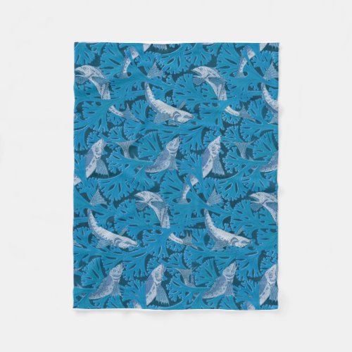 Fish Swimming Seaweed Coral Blue Vintage Classic Fleece Blanket