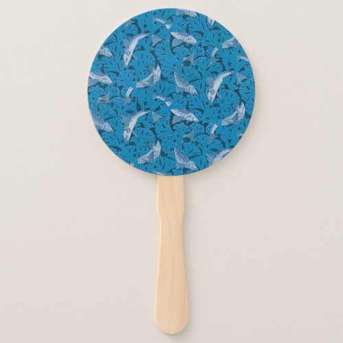 Fish Swimming Seaweed Coral Blue Vintage Classic Hand Fan