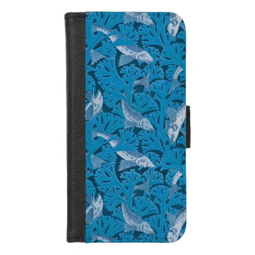 Fish Swimming Seaweed Coral Blue Vintage Classic iPhone 87 Wallet Case