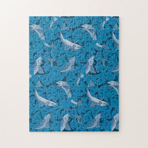 Fish Swimming Seaweed Coral Blue Vintage Classic Jigsaw Puzzle