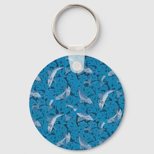 Fish Swimming Seaweed Coral Blue Vintage Classic Keychain
