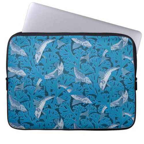 Fish Swimming Seaweed Coral Blue Vintage Classic Laptop Sleeve