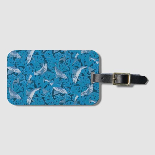 Fish Swimming Seaweed Coral Blue Vintage Classic Luggage Tag