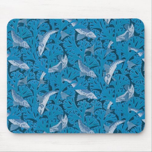 Fish Swimming Seaweed Coral Blue Vintage Classic Mouse Pad