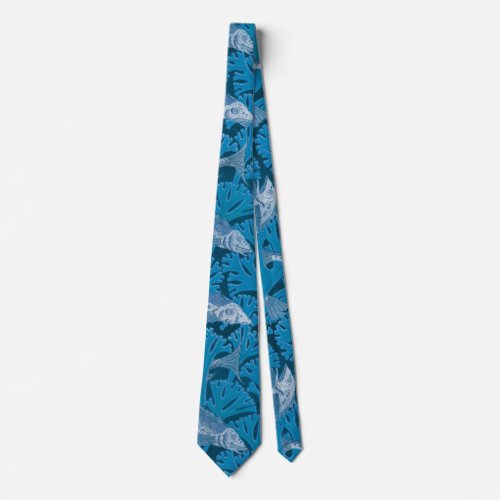 Fish Swimming Seaweed Coral Blue Vintage Classic Neck Tie
