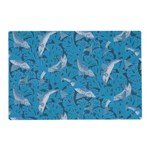 Fish Swimming Seaweed Coral Blue Vintage Classic Placemat