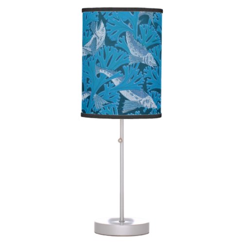 Fish Swimming Seaweed Coral Blue Vintage Classic Table Lamp