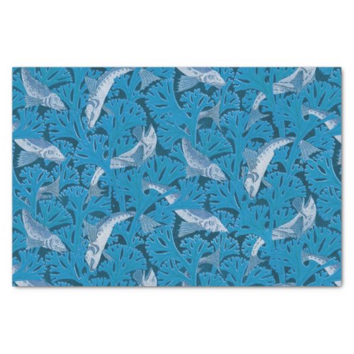 Fish Swimming Seaweed Coral Blue Vintage Classic Tissue Paper