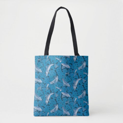 Fish Swimming Seaweed Coral Blue Vintage Classic Tote Bag