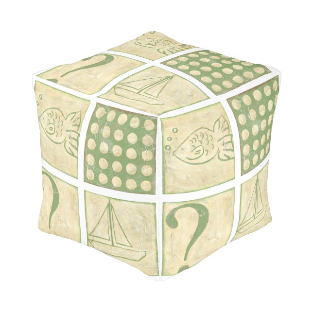 Fish Tale Woodblock Drawings by Chariklia Zarris Pouf (Angled Front)