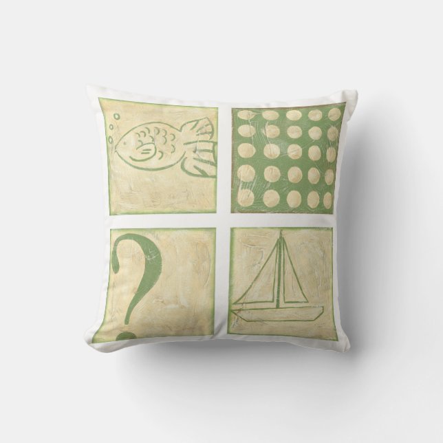 Fish Tale Woodblock Drawings by Chariklia Zarris Throw Pillow (Front)