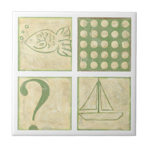 Fish Tale Woodblock Drawings by Chariklia Zarris Tile