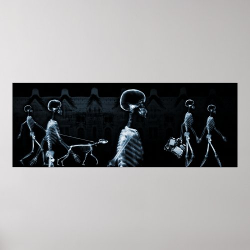 Fish Tank Background X_Ray Skeletons Town _ Blue Poster